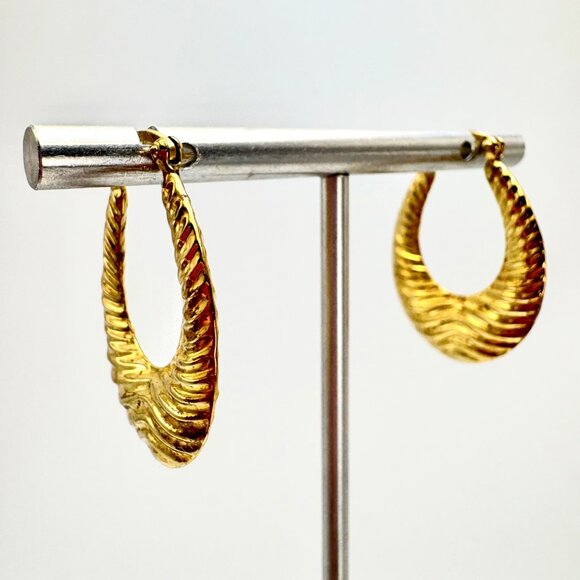 VTG Gold Over Sterling Silver 925 Puffed Textured Hoop Earrings Size 1" Length - Picture 3 of 10